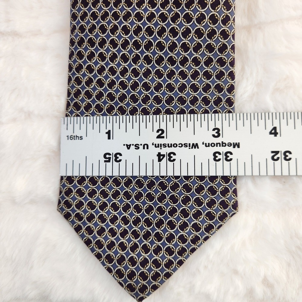 Jos‎ A Bank Mens Blue Gold Silk Geometric Chain Link Necktie Tie